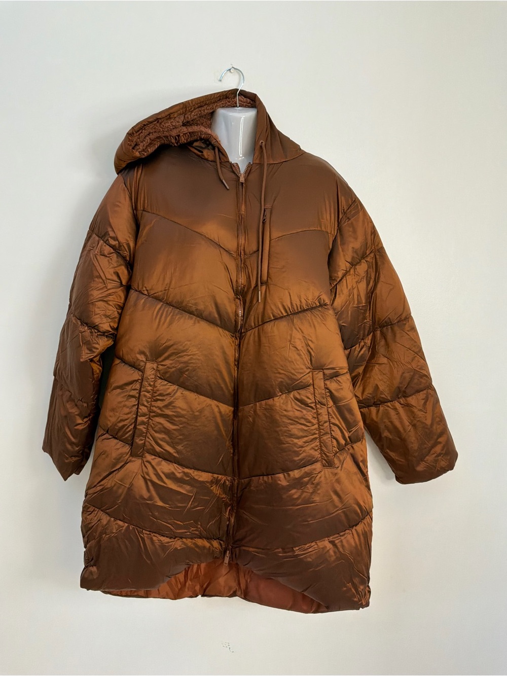 a new day Copper Brown Hooded Oversized Puffer Coat